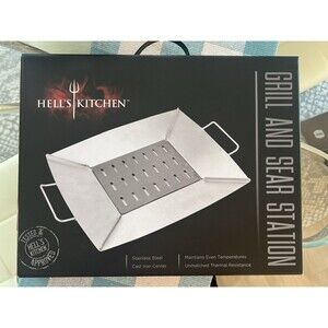 Hell’s Kitchen Grill & Sear Station Stainless Steel BBQ Grilling Pan Open Box